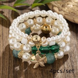 Set de pulsera de perla con piedra verde