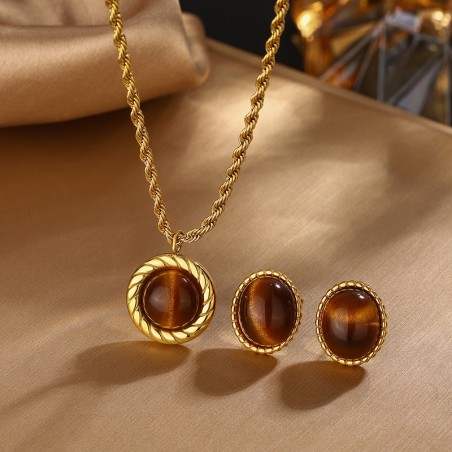 Set colgante y pendientes piedra marron