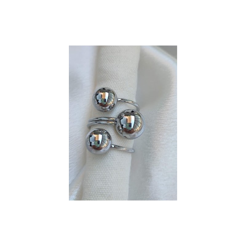Anillo ajustable balines plateados