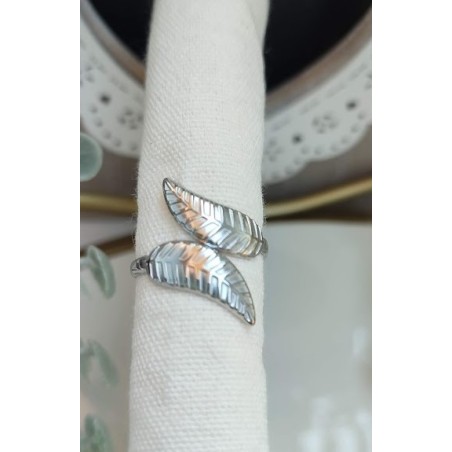 Anillo ajustable hojas plateado