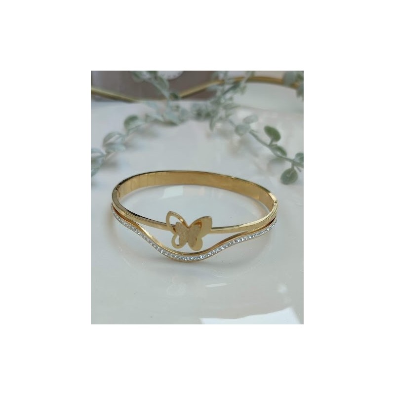 Brazalete dorado mariposa con circonitas