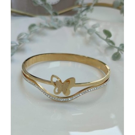 Brazalete dorado mariposa con circonitas