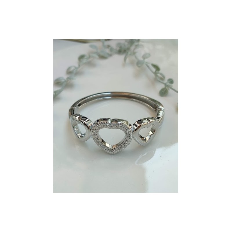 Brazalete plateado corazon circonia