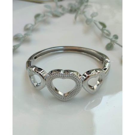 Brazalete plateado corazon circonia