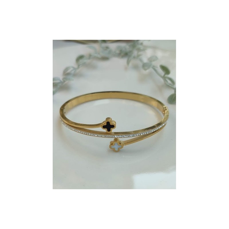 Brazalete dorado doble trebol