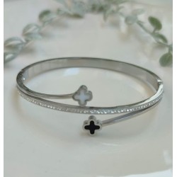 Brazalete plateado doble trebol