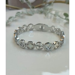 Brazalete plateado trebol con circonia
