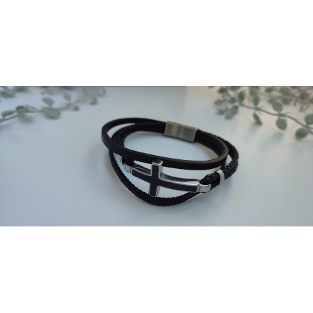Pulsera chico negra de cuero