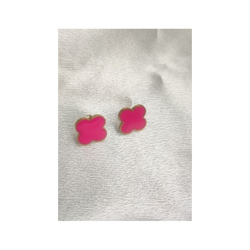 Pendientes trebol rosa intenso